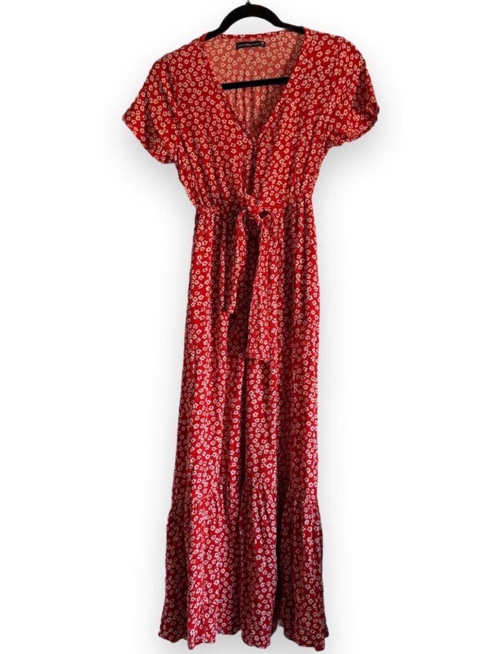 Abercrombie & Fitch Red Floral Maxi Dress with Tie Waist